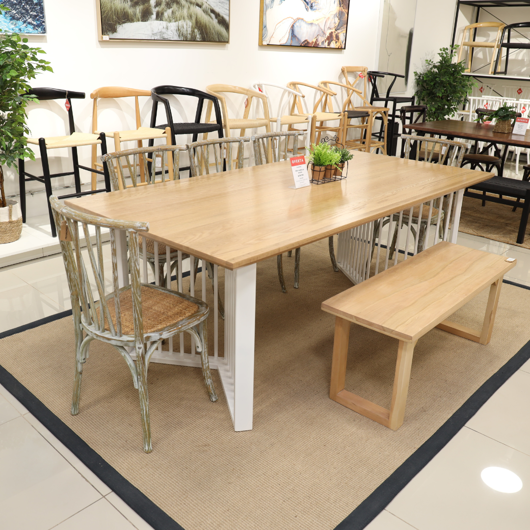 MESA MARSELLA BASE BLANCA ROBLE 8P 200x100 CM