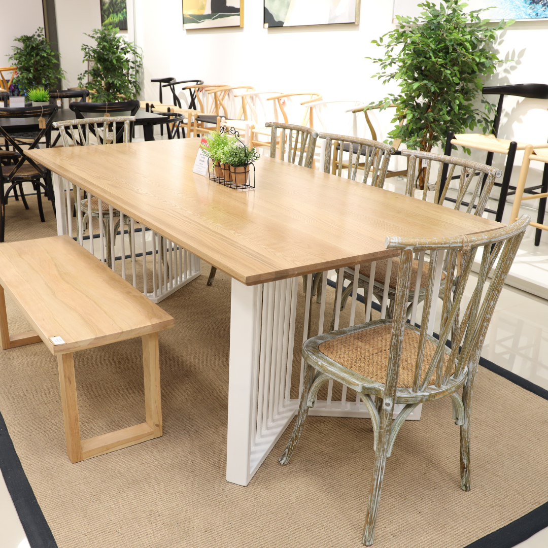 MESA MARSELLA BASE BLANCA ROBLE 8P 200x100 CM