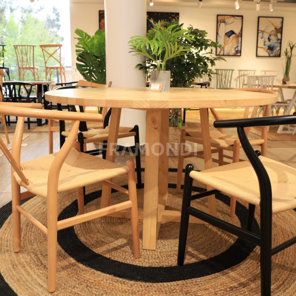 Comedor Carlota Natural + 4 Sillas Wishbone Mesa