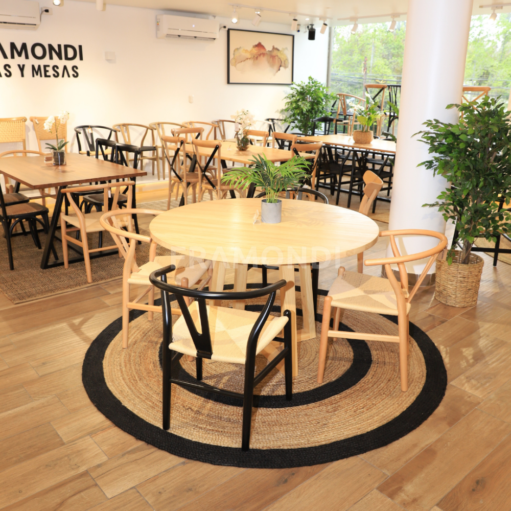 Comedor Carlota Natural + 4 Sillas Wishbone Mesa