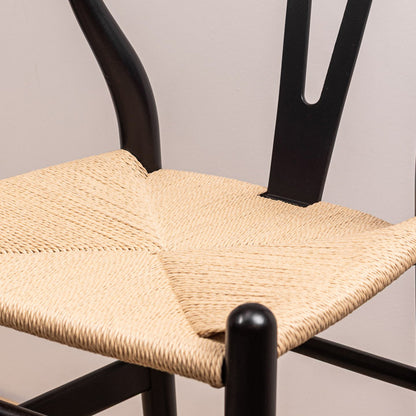 Taburete Wishbone Negro Asiento Natural