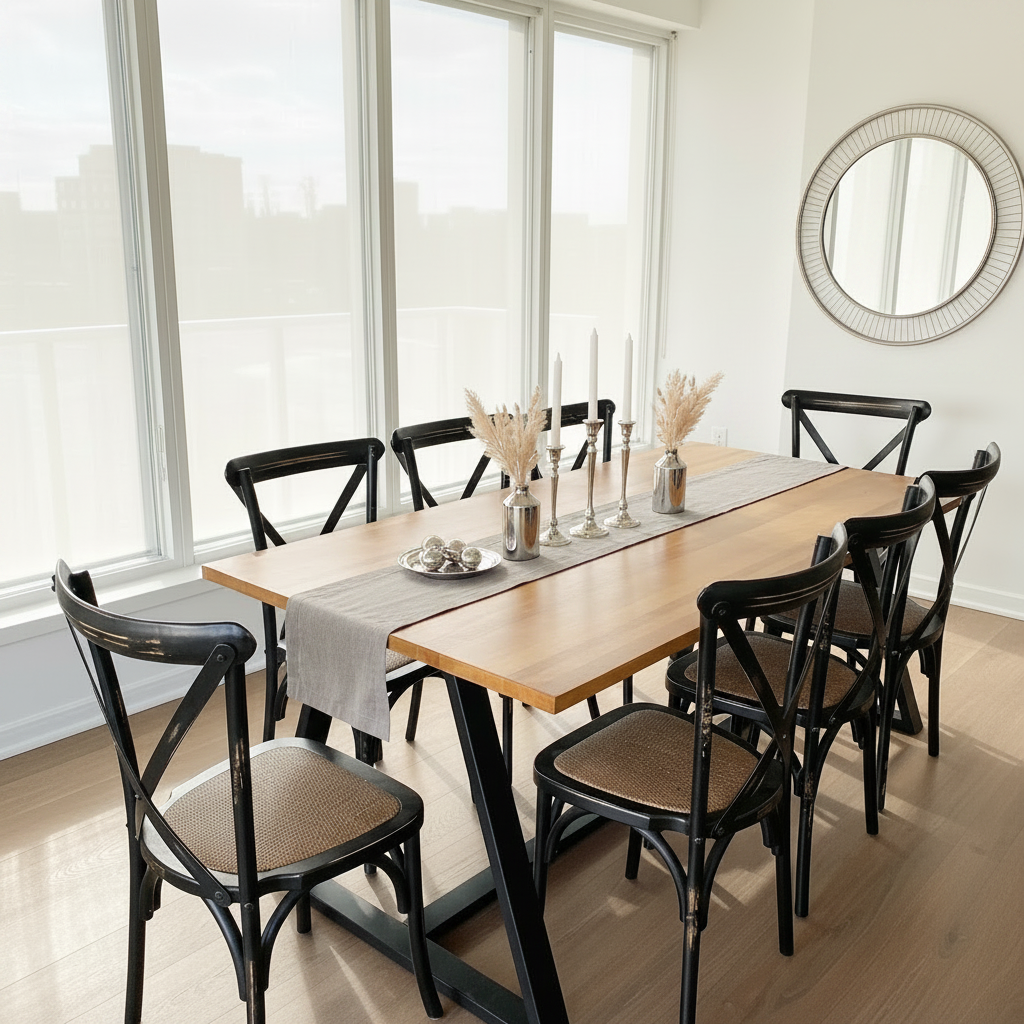 Comedor Genova 8P + 8 Sillas Crossback Negra Vintage Mesa