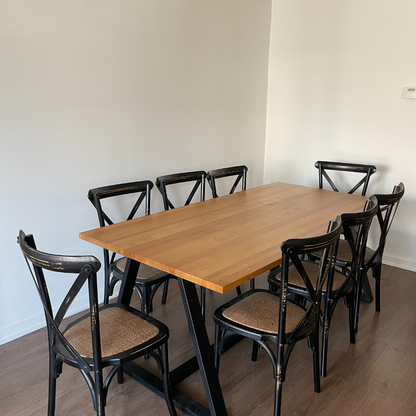 COMEDOR GENOVA 8P  + 8 SILLAS CROSSBACK NEGRA VINTAGE