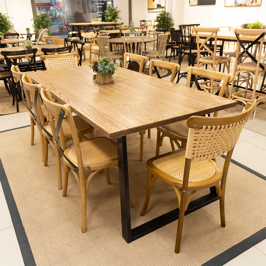 COMEDOR EMILIA ROBLE  200x100cm + 6 SILLAS ALONSA + 2 LORENZA ROBLE