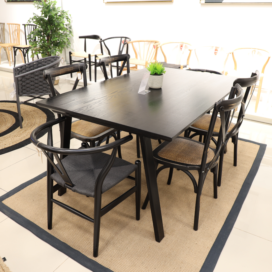 COMEDOR AURORA ROBLE BLACK + 6 SILLAS