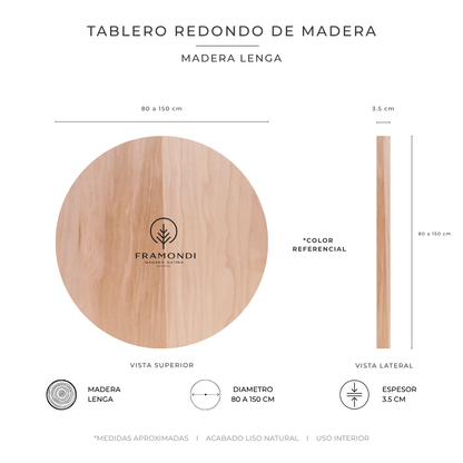 TABLERO REDONDO LENGA 3.5 CM SIN ACABADO
