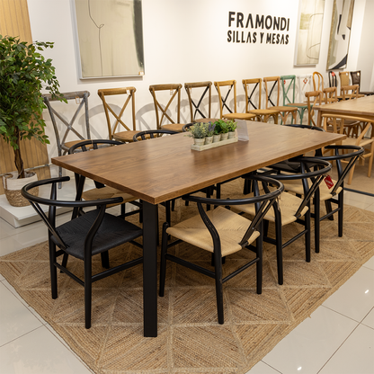 COMEDOR JOSEFA PINO  200x100cm + 8 SILLAS WISHBONE