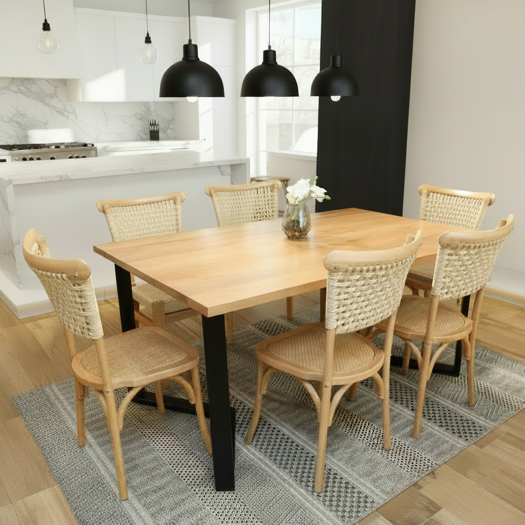 Comedor Filippa Roble + 4 Sillas Lorenza Banqueta Mesa