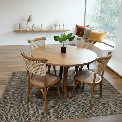 Comedor Carlota Pino Nogal + 4 Sillas Lorenza Roble Mesa