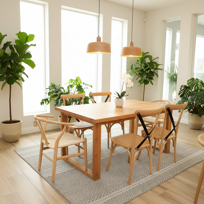 Comedor Eva Lenga 6P 160X100 Cm + 4 Alonsas 2 Wishbone Mesa
