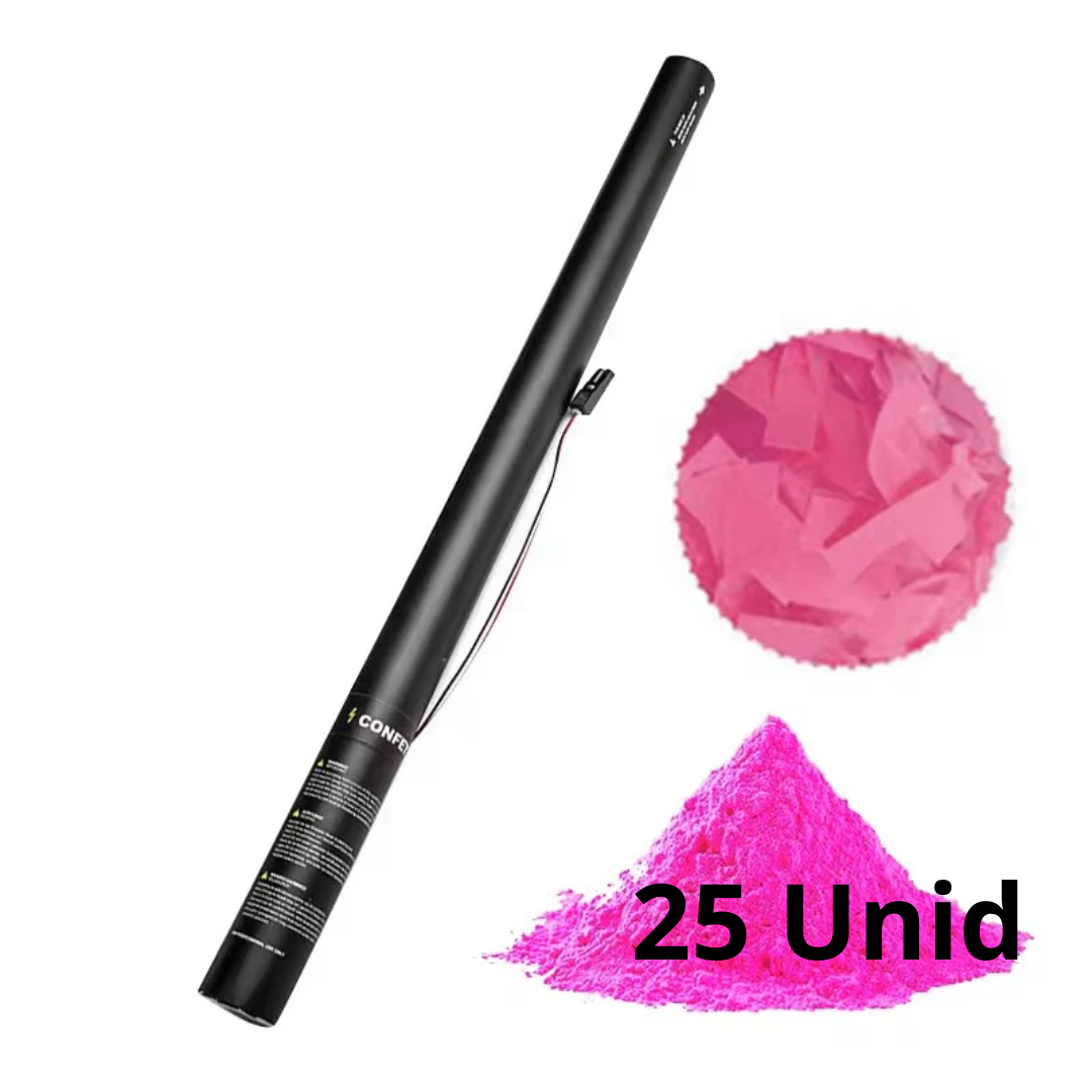 Tubo Confetti Rosado + Polvo Holi 80cm (25 unidades)
