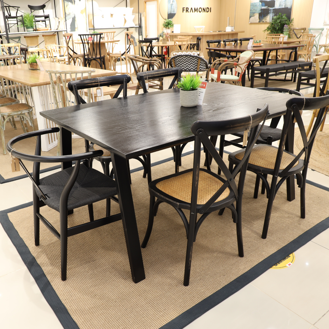 COMEDOR AURORA ROBLE BLACK + 6 SILLAS