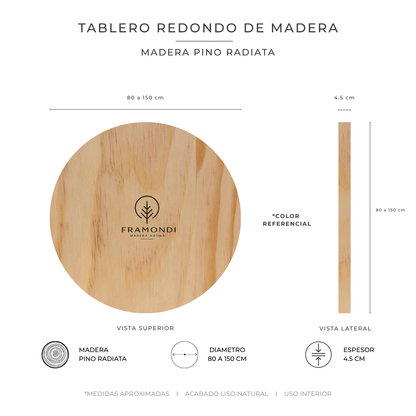 TABLERO REDONDO PINO RADIATA 4.5 CM SIN ACABADO