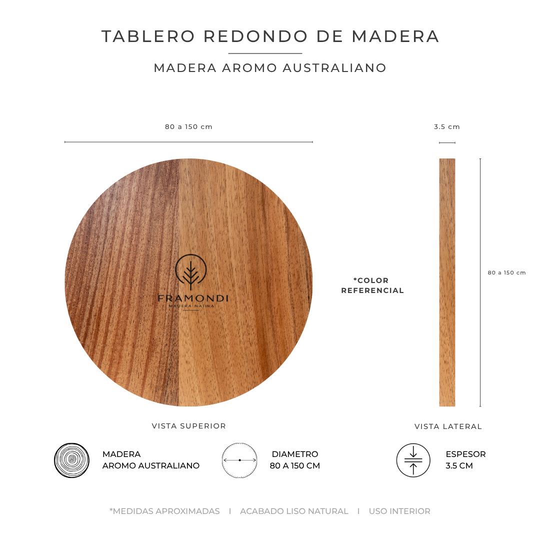 TABLERO REDONDO AROMO AUSTRALIANO 3.5 CM SIN ACABADO