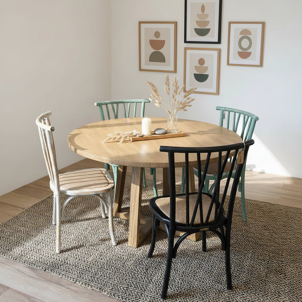 Comedor Carlota Nogal + 4 Sillas Crosswood Mesa