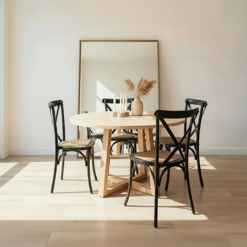 Comedor Carlota Natural + 4 Sillas Crossback Mesa