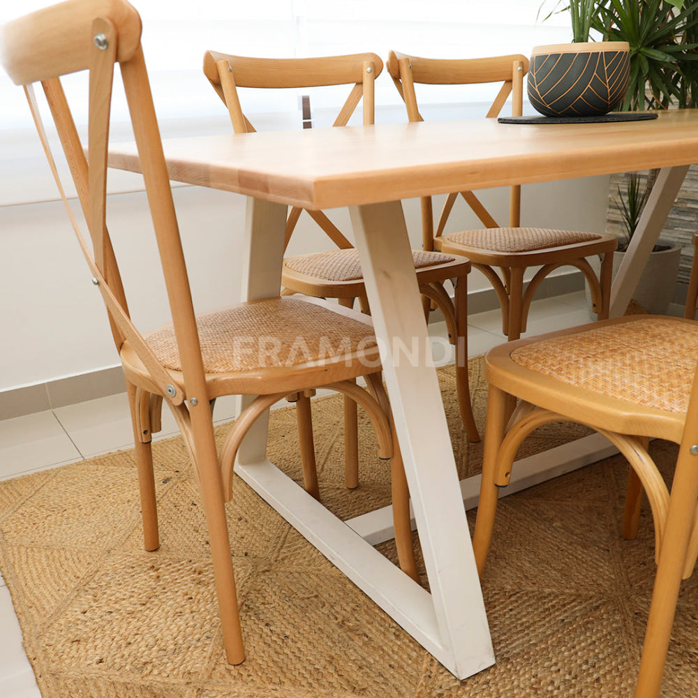 Comedor Genova 6P + 6 Sillas Crossback Natural Mesa