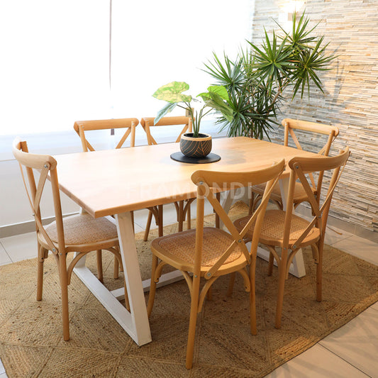 Comedor Genova 6P + 6 Sillas Crossback Natural Mesa