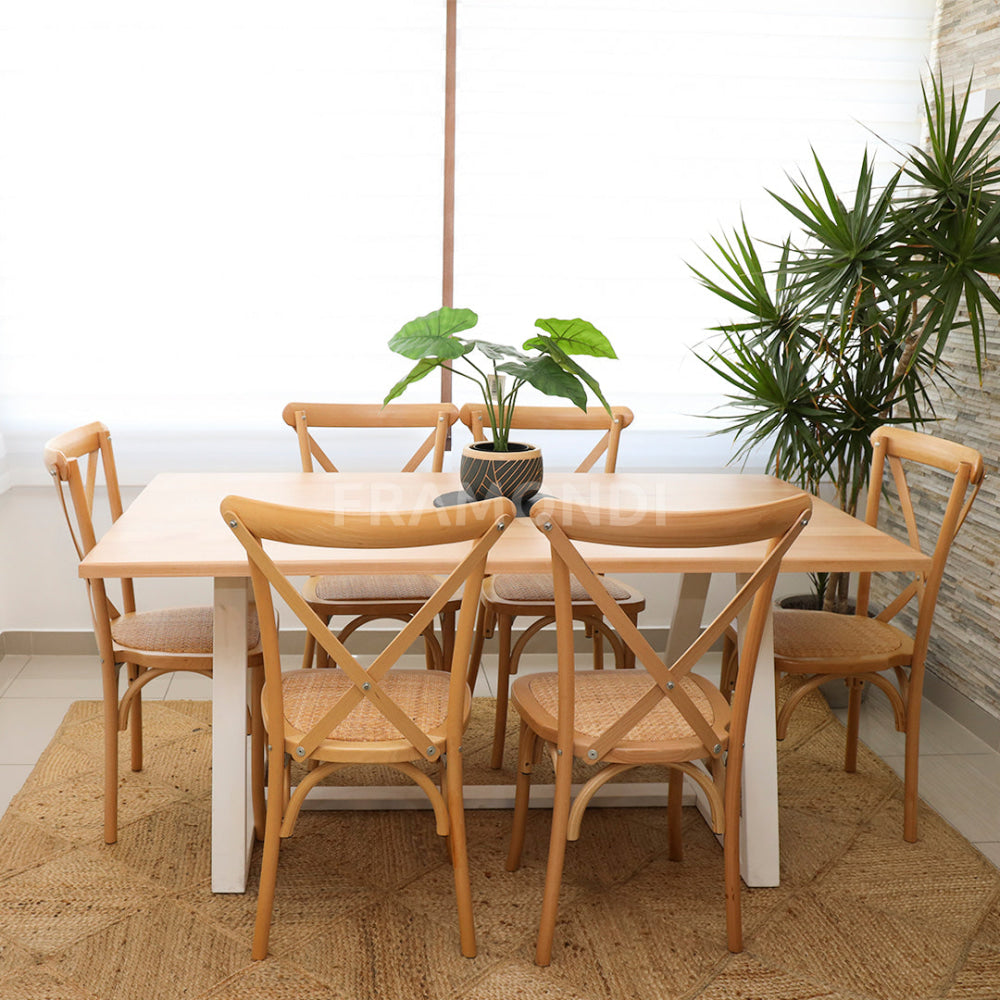 Comedor Genova 6P + 6 Sillas Crossback Natural Mesa