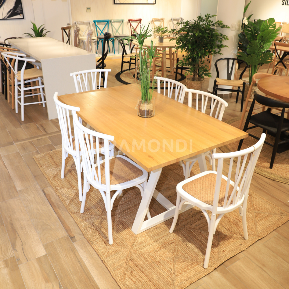 Comedor Genova 6P + 6 Sillas Crosswood Blancas Mesa