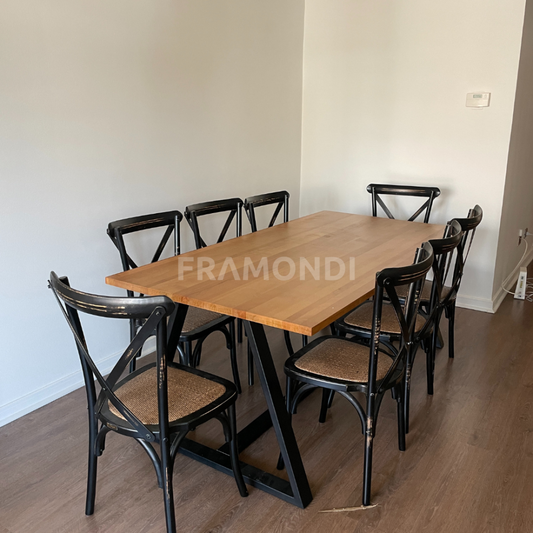 Comedor Genova 8P + 8 Sillas Crossback Negra Vintage Mesa