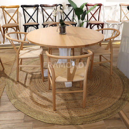 Comedor Isabella Haya Natural + 4 Wishbone Mesa